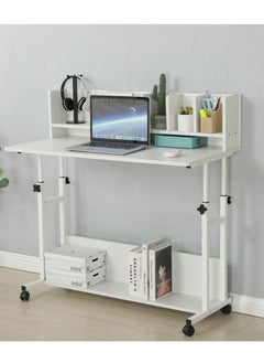 Adjustable Height Study Desk with Hutch Bookshelf White 100x85x50 cm