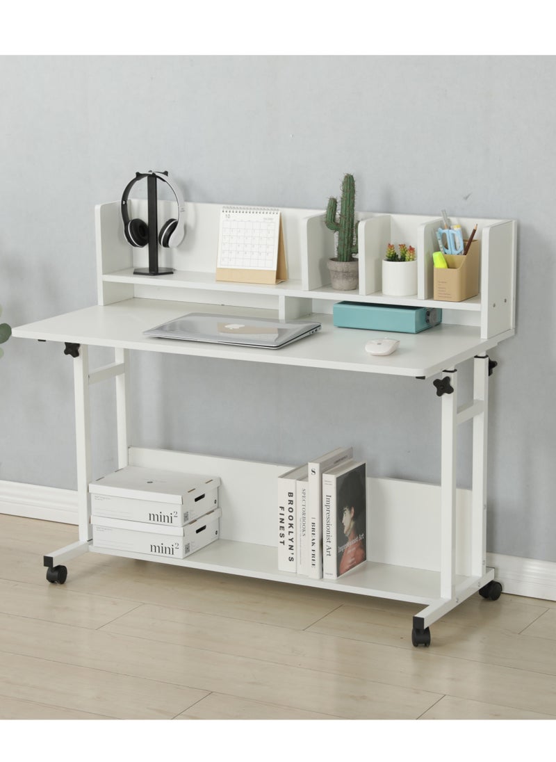 JANTENS - Adjustable Height Study Desk with Hutch Bookshelf White 100x85x50 cm - Image 1