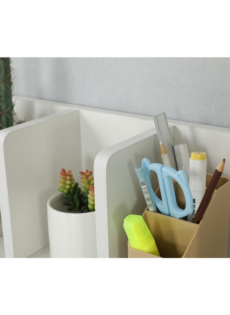 JANTENS - Adjustable Height Study Desk with Hutch Bookshelf White 100x85x50 cm - Image 1