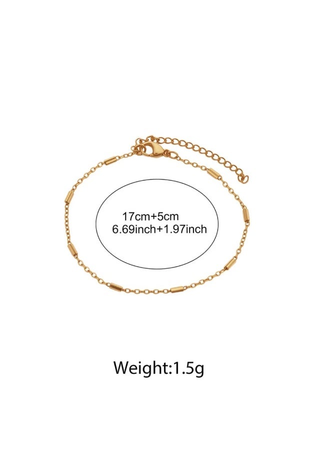 Luxuria A gold chain bracelet with cylindrical beads is a delicate and simple piece of jewelry for women plated with 18-karat gold. It features a simple design that makes it ideal for everyday wear or for pairing with other bracelets. - Image 3