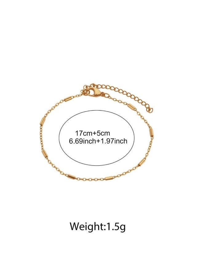 Luxuria A gold chain bracelet with cylindrical beads is a delicate and simple piece of jewelry for women plated with 18-karat gold. It features a simple design that makes it ideal for everyday wear or for pairing with other bracelets. - Image 2