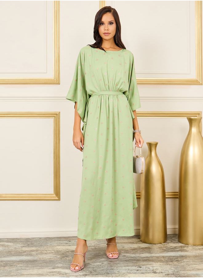 Styli Embroidered Batwing Sleeves Self Tie Up Kaftan  - Image 1