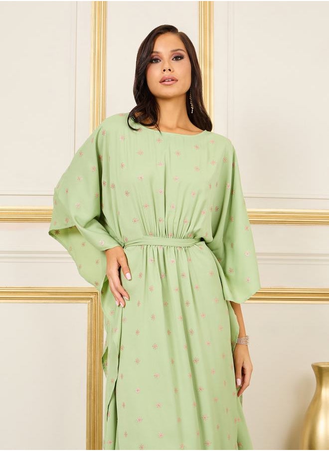 Styli Embroidered Batwing Sleeves Self Tie Up Kaftan  - Image 2