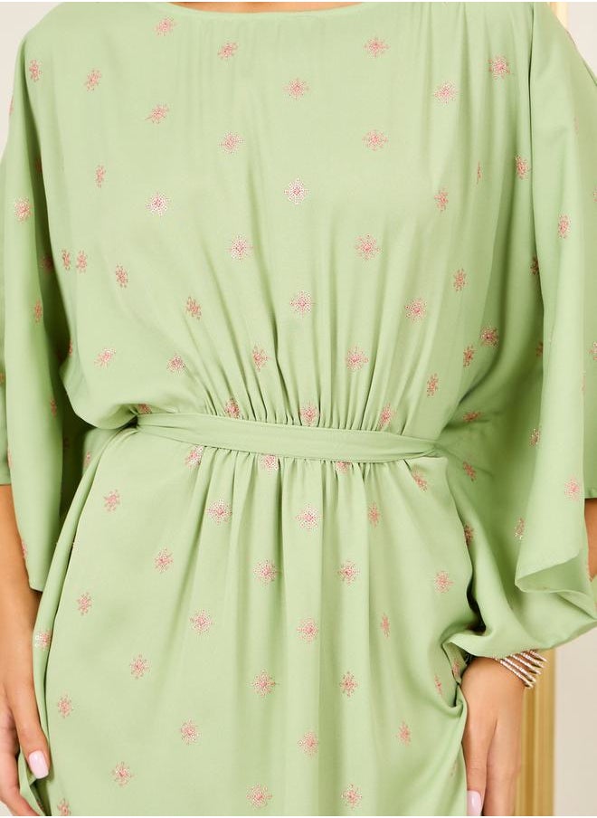 Styli Embroidered Batwing Sleeves Self Tie Up Kaftan  - Image 3