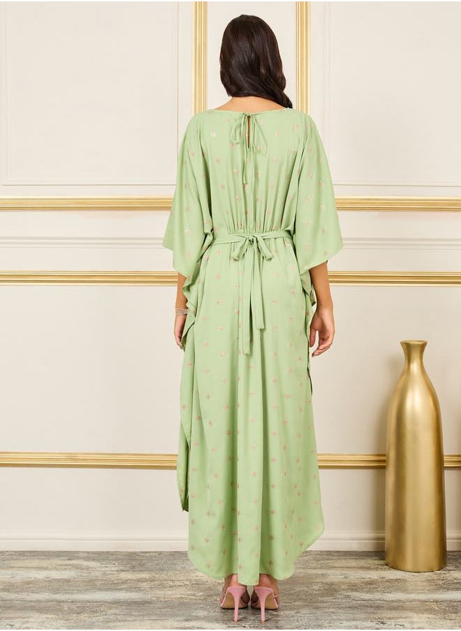 Styli Embroidered Batwing Sleeves Self Tie Up Kaftan  - Image 4