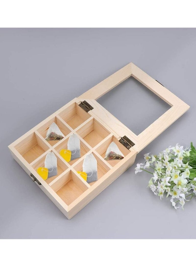 SYOSI Tea Bag Organizer Storage Box Tea Storage Chest Case Wooden Tea Bag Sorter Jewelry Organizer Storage Box with 9 Compartments for Any Home or Restaurant and Office  - Image 2
