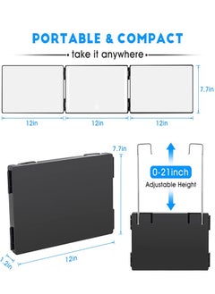PADOM Padom 3 Way Mirror for Hair Cutting - Rechargeable 360° Barber Mirror with Adjustable Lights & Height Telescoping Hooks, Trifold Self Cut Mirror  - Image 3