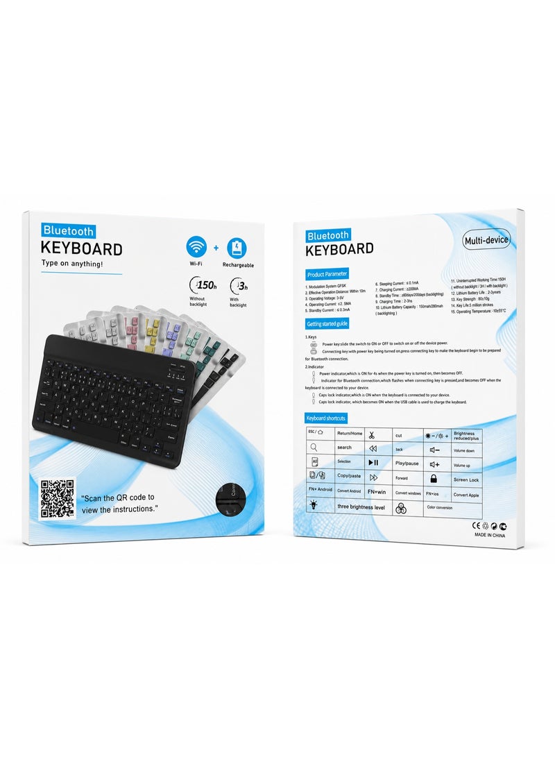 Ultra-Slim Rechargeable Bluetooth Keyboard – Portable Compact Design, Bluetooth 3.0 Wireless Connectivity, 78 Quiet Scissor-Switch Keys with Arabic & English Layout, Aluminum Alloy Base, Built-in Rechargeable Battery with Up to 150 Hours of Use, Auto Sleep Power Saving, Multimedia Hotkeys, Compatible with iOS, Android, Windows, Smart TVs, Tablets & Smartphones – Black - Image 3