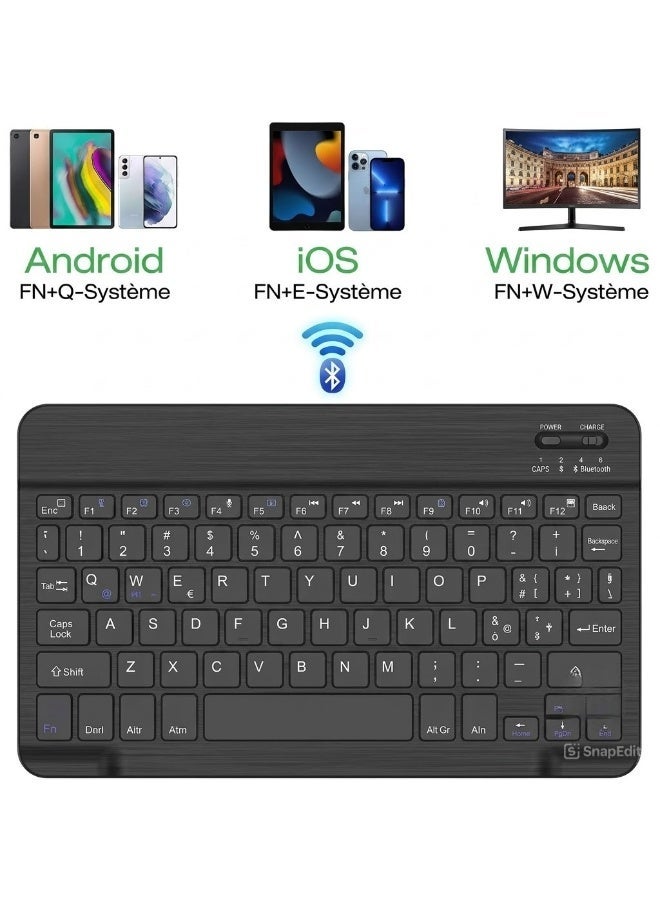 Ultra-Slim Rechargeable Bluetooth Keyboard – Portable Compact Design, Bluetooth 3.0 Wireless Connectivity, 78 Quiet Scissor-Switch Keys with Arabic & English Layout, Aluminum Alloy Base, Built-in Rechargeable Battery with Up to 150 Hours of Use, Auto Sleep Power Saving, Multimedia Hotkeys, Compatible with iOS, Android, Windows, Smart TVs, Tablets & Smartphones – Black - Image 2