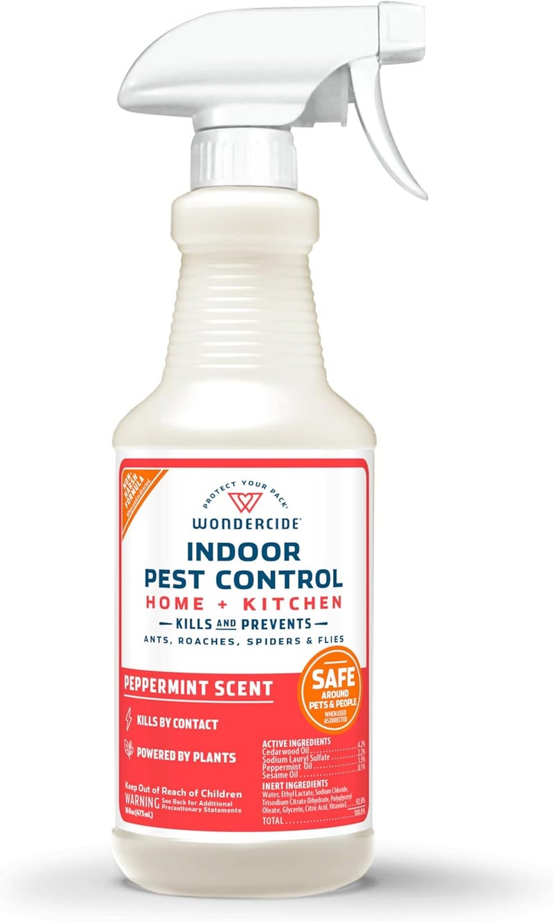 wondercide - Indoor Pest Control Spray for Home and Kitchen - Ant, Roach, Spider, Fly, Flea, Bug Killer and Insect Repellent - with Natural Essential Oils - Pet and Family Safe — Peppermint 16 oz - Image 1