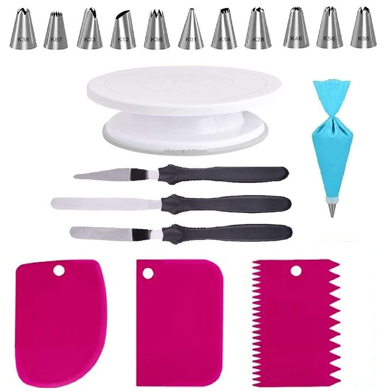 TRIVESH TRIVESH Cake Decorating Items Plastic Baking Tools Set Cake Turning Table 12 Numbered Cake Decorating Tips 3 Icing Spatula 3 Icing Smoother 1 Silicone Piping Bag and 1 CouplerMulti Colored - Image 1