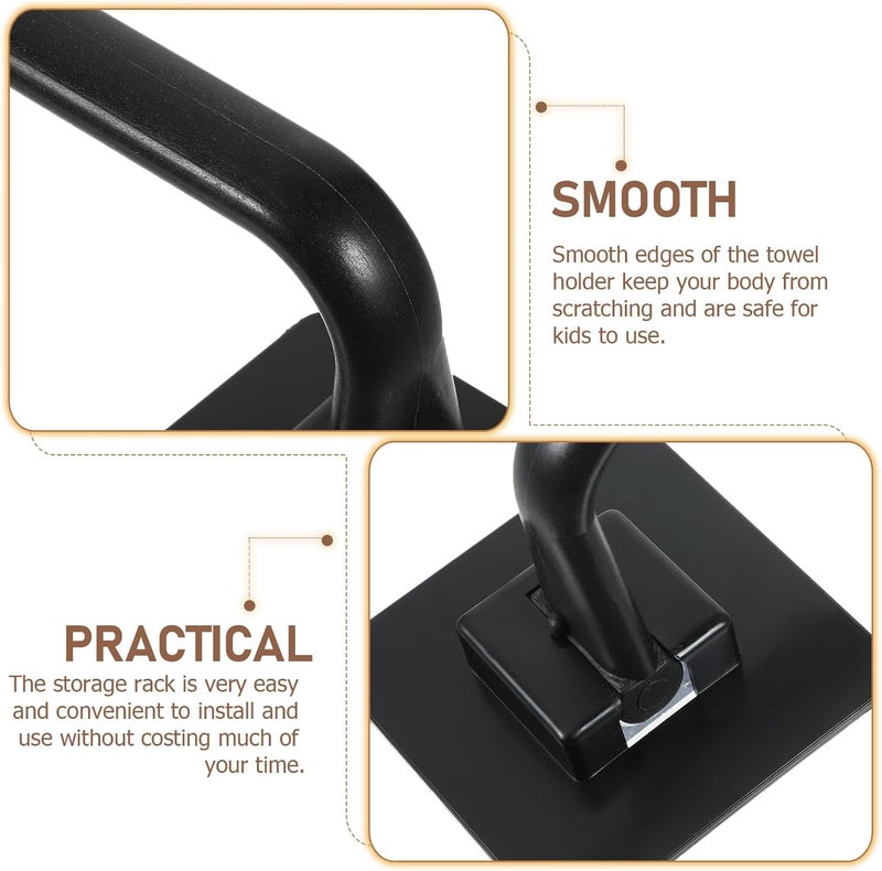 Adhesive Wall-Mounted Towel Bar 45cm Black Extended Bathroom Towel Rack with Washcloth Holder for Shower and Kitchen - Image 3