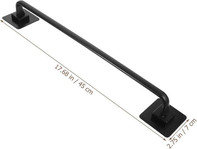 Adhesive Wall-Mounted Towel Bar 45cm Black Extended Bathroom Towel Rack with Washcloth Holder for Shower and Kitchen - Image 2
