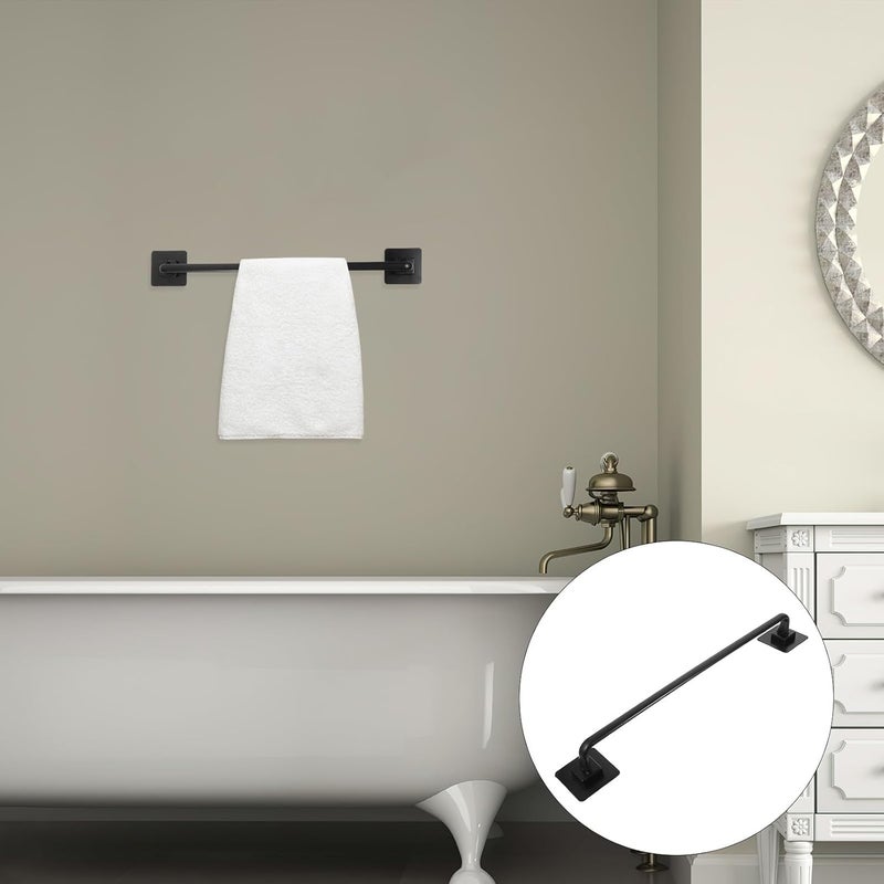 Adhesive Wall-Mounted Towel Bar 45cm Black Extended Bathroom Towel Rack with Washcloth Holder for Shower and Kitchen - Image 5