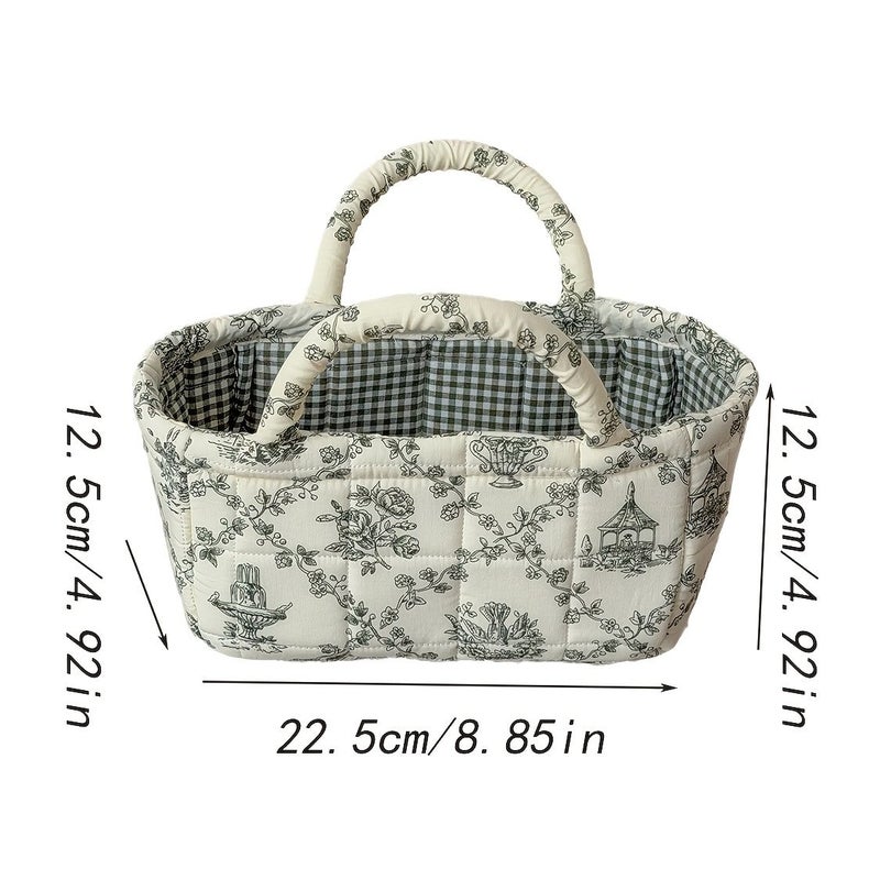 French Vine Storage Basket Small Blue Floral Foldable Fabric Portable Home Decor For Sundries Toiletries Cosmetics Open Storage Bin - Image 5
