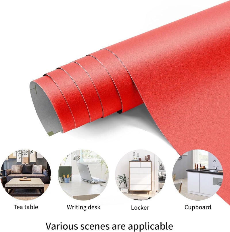 seonta 16"x78.7" Red Wallpaper Peel and Stick Wall Paper Self Adhesive Removable Thick Decorative Vinyl Film Waterproof Contact Paper for Walls Countertop Cabinets Furniture - Image 5