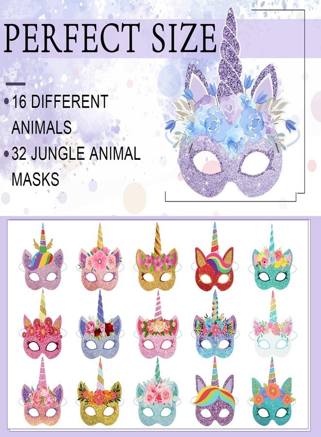 Marsui 32 Pcs Unicorn Animal Face Masks for Kids Monster Jungle Forest Zoo Animals Cartoon Masks for Animal Theme Birthday Party Decorations - Image 3