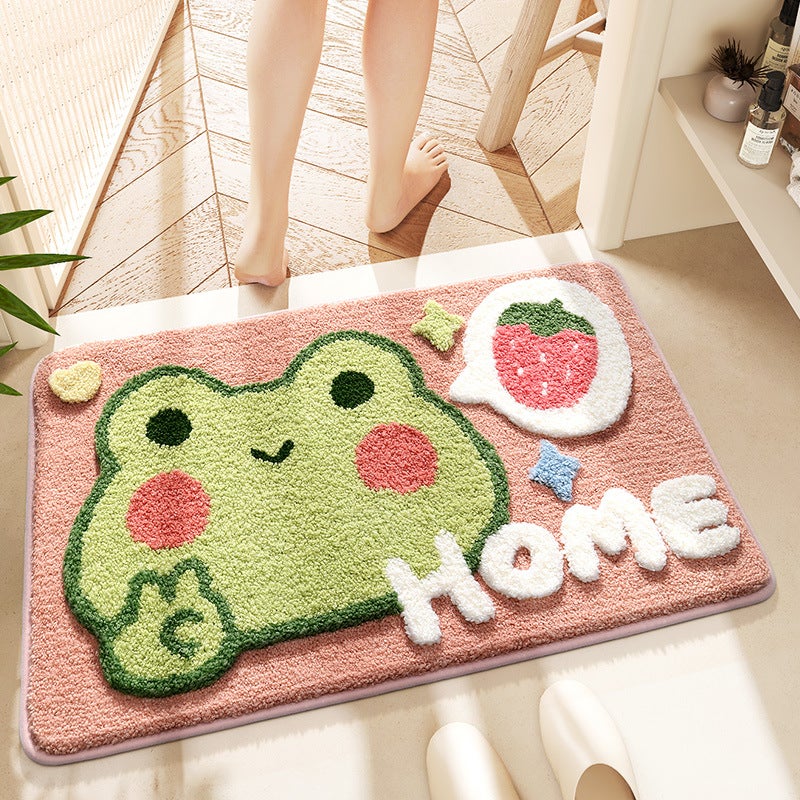 Dajiang Cartoon Animal Toilet Anti-Slip Mat Quick-Drying Foot Mat Household Bathroom Mat Strong Absorbent Flocking Carpet(Frog is cute, 50*80cm) - Image 1