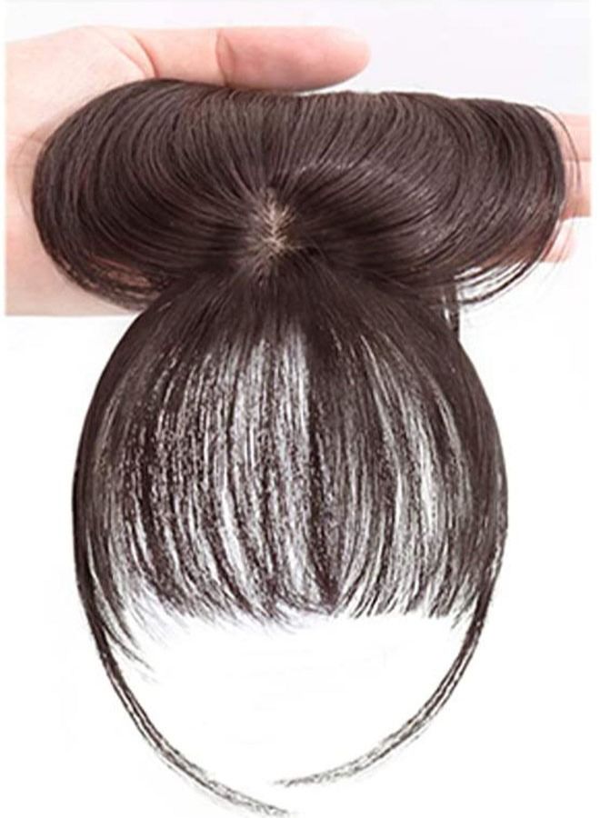 Estelle 3D Large Hair Bangs Clip 100 Natural Human Faux Bangs Clip on Bangs for Daily Wear Lightly Curved Brown - Image 1