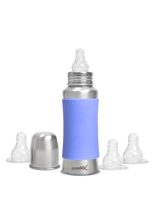 Speedex Stainless Steel Baby Feeding Bottle With Internal Ml Marking Silicon Grip (240 Ml) (3 Extra Nipple Free) - Image 1