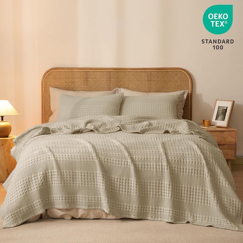 PHF King Size 230cm x 275cm 100% Cotton Waffle Weave Blanket – Pre-Washed Lightweight Breathable Throw for Bed, Couch or Sofa, Oeko-TEX Certified, Khaki - Image 5