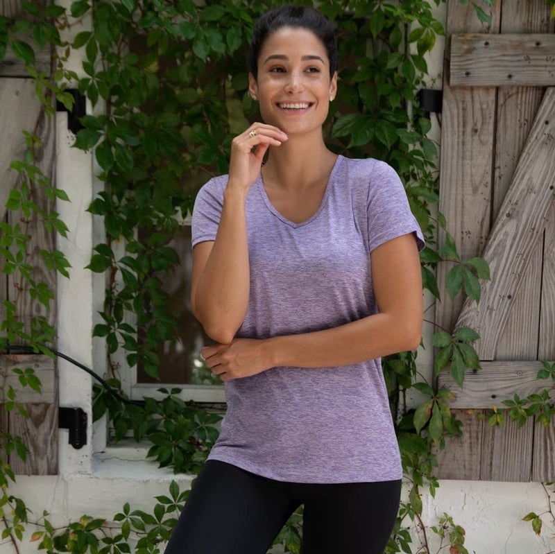 REALESSENTIALS Real Essentials Womens V Neck T-Shirt Ladies Yoga Top Athletic Tees Active Wear Gym Workout Zumba Exercise Running Essentials Quick Dry Fit Dri Fit Moisture Wicking Basic Clothes, Set 4, M, Pack of 5 - Image 5