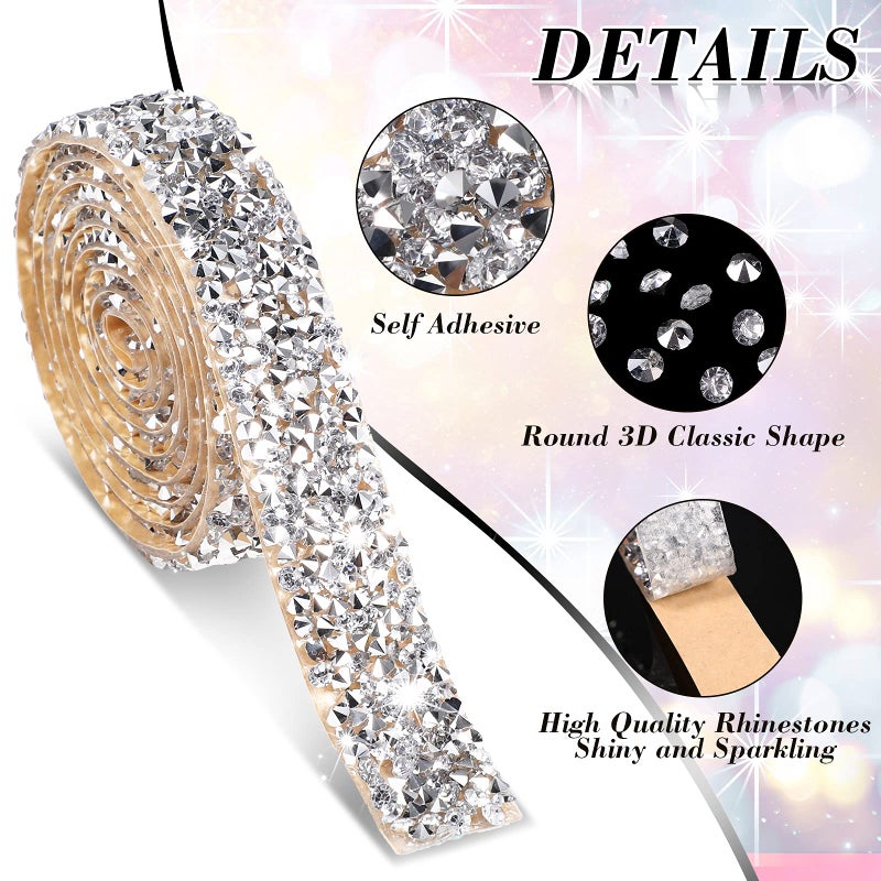 Xinnun 5 Rolls Rhinestone Ribbon Self-Adhesive Crystal Shiny Rhinestone Strips Bling Resin Diamond Ribbon for Mother's Day Decor Art Craft DIY Party(Basic Style,Silver) - Image 3