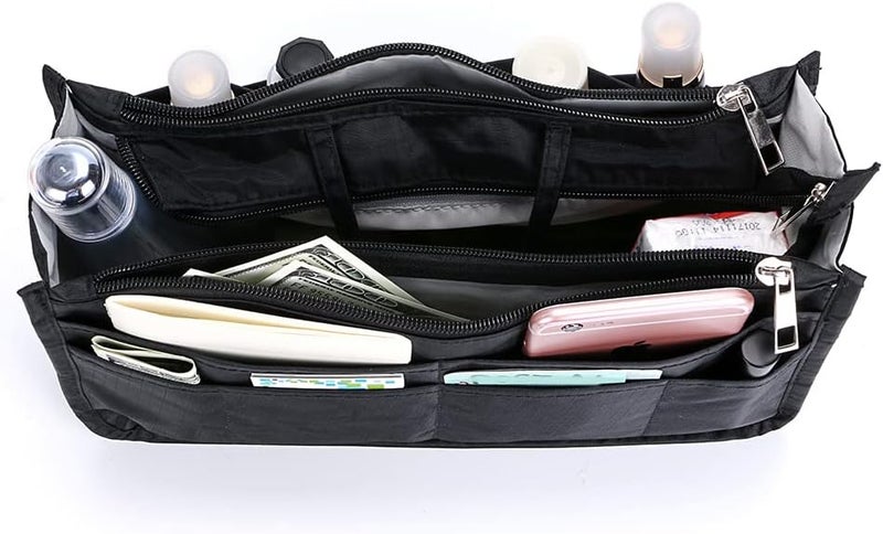 BTSKY منظم حقائب اليد القابل للطباعة داخل الحقيبة - حقيبة توت بسعة عالية 13 جيب مع مقبض (أسود) - Image 3