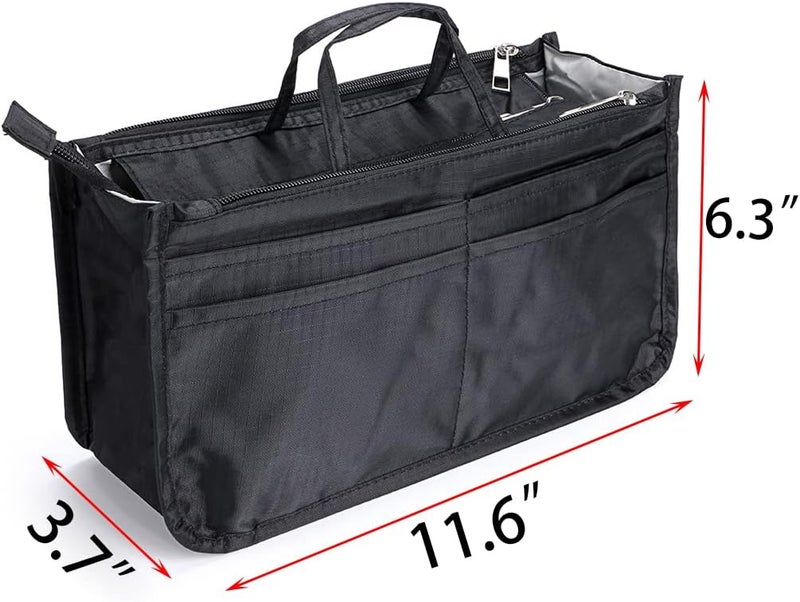 BTSKY منظم حقائب اليد القابل للطباعة داخل الحقيبة - حقيبة توت بسعة عالية 13 جيب مع مقبض (أسود) - Image 4