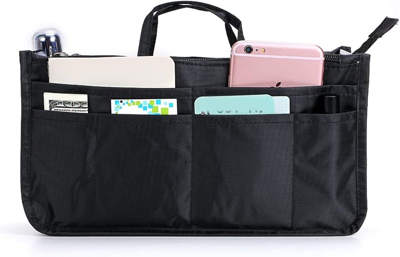 BTSKY منظم حقائب اليد القابل للطباعة داخل الحقيبة - حقيبة توت بسعة عالية 13 جيب مع مقبض (أسود) - Image 2