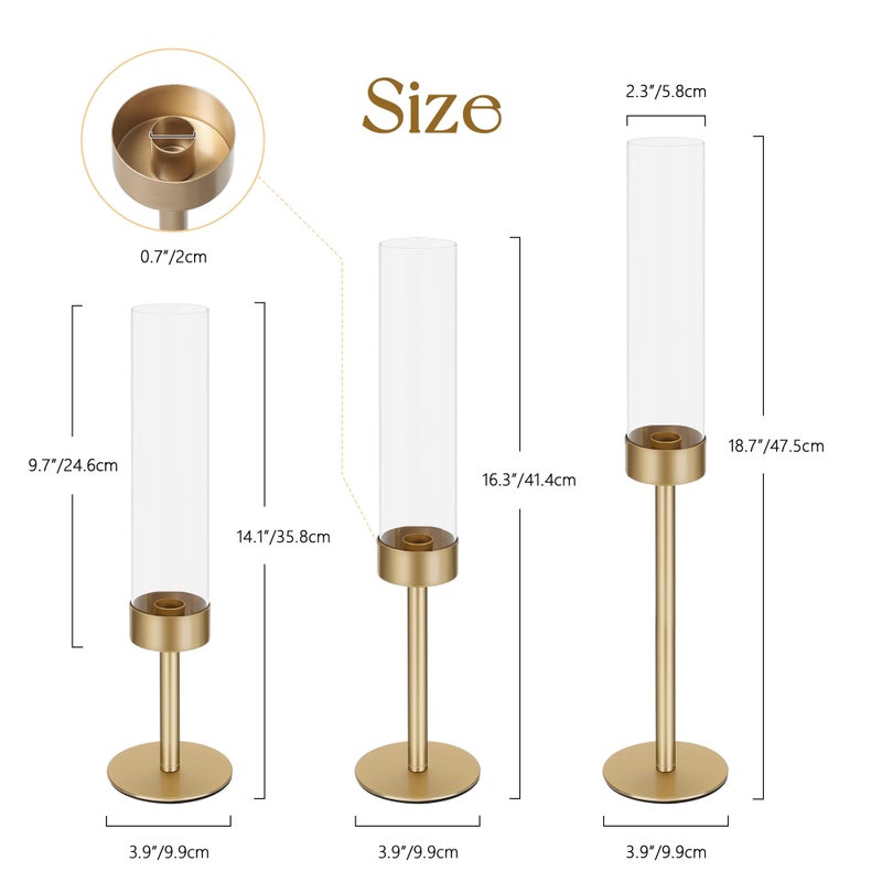 Ronasip Hurricane Candle Holders Set of 6, Matte Gold Metal Taper Candlestick Holders with Clear Glass Chimney Cylinder Tubes, Tall Candle Stands for Wedding, Christmas, Dining Table Centerpiece Decor - Image 4