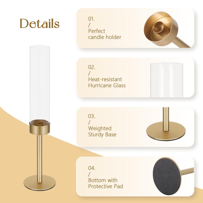Ronasip Hurricane Candle Holders Set of 6, Matte Gold Metal Taper Candlestick Holders with Clear Glass Chimney Cylinder Tubes, Tall Candle Stands for Wedding, Christmas, Dining Table Centerpiece Decor - Image 5