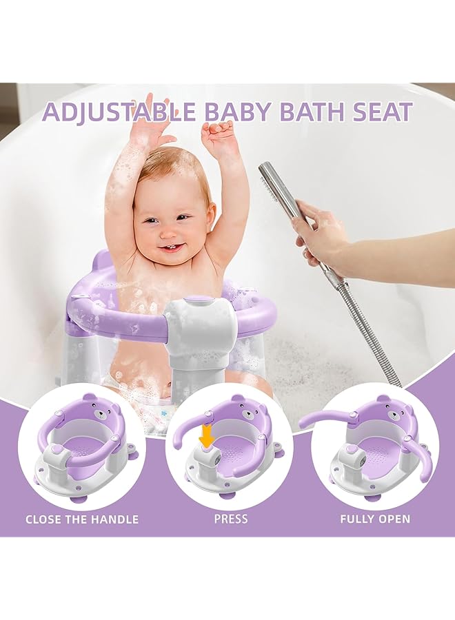 U-HOOME Baby Bath Seat For Toddler 6 Months&Up Non Slip Infant Bath Tub Chair With 4 Suction Cups & Soft Cushion For Shower Toddler Bath Seats For Babies Sitting Up Toddler Bathtub Seat (Purple) - Image 2