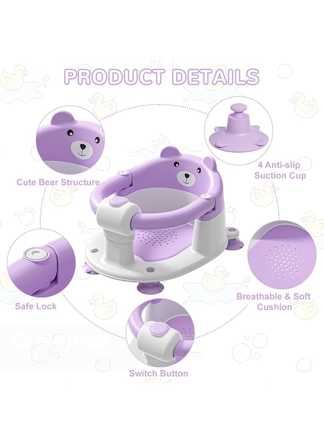 U-HOOME Baby Bath Seat For Toddler 6 Months&Up Non Slip Infant Bath Tub Chair With 4 Suction Cups & Soft Cushion For Shower Toddler Bath Seats For Babies Sitting Up Toddler Bathtub Seat (Purple) - Image 4