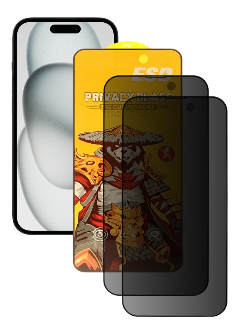 ESD 2 Pieces Tempered Dustproof Privacy Glass Screen Protector Compatible For iPhone 15 - Image 1