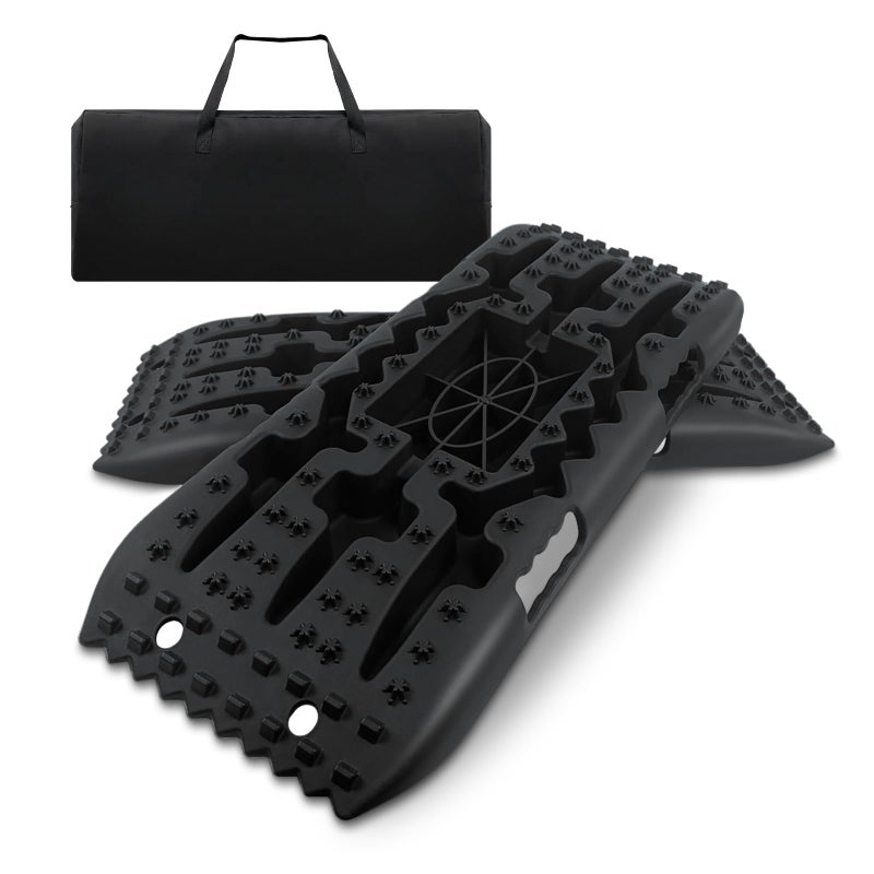 لوحات استرداد الجر على الطرق الوعرة HOXWELL 27L مع قاعدة جاك للرمال والطين والثلج 4WD مسارات استرداد الإطارات مع حقيبة تخزين لجيب وشاحنة وSUV باللون الأسود 2 قطعة