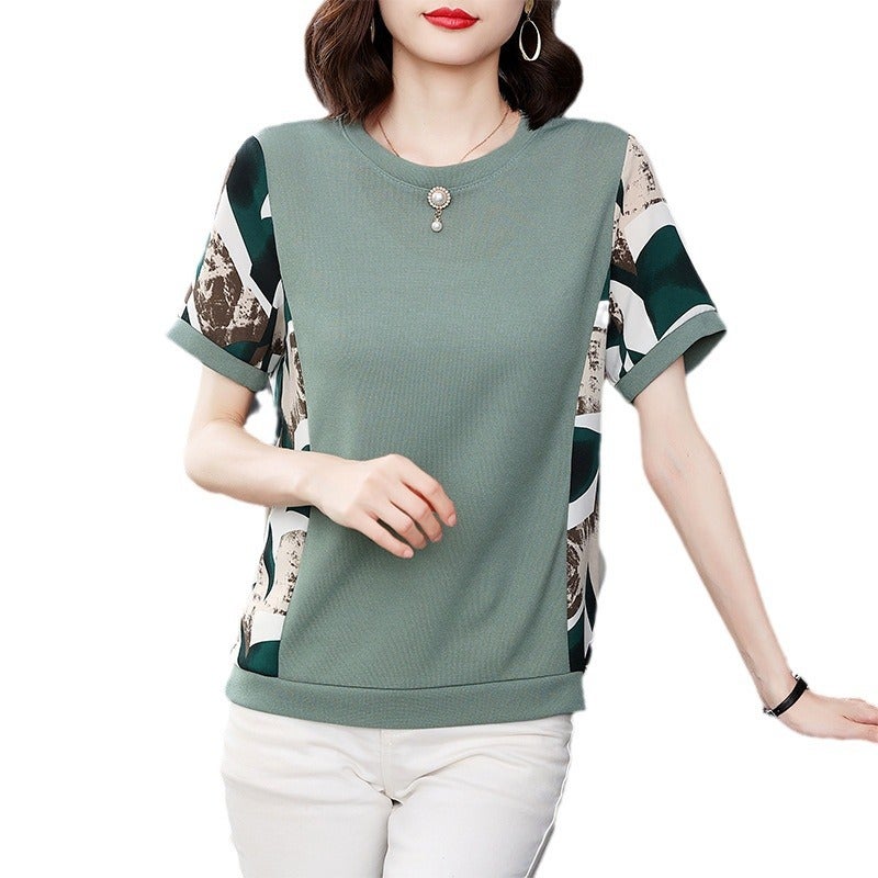 Summer Plus Size Women'S Clothing Stitching Printed Short-Sleeved T-Shirt Women'S Korean-Style Loose All-Match T-Shirt Top - Image 5