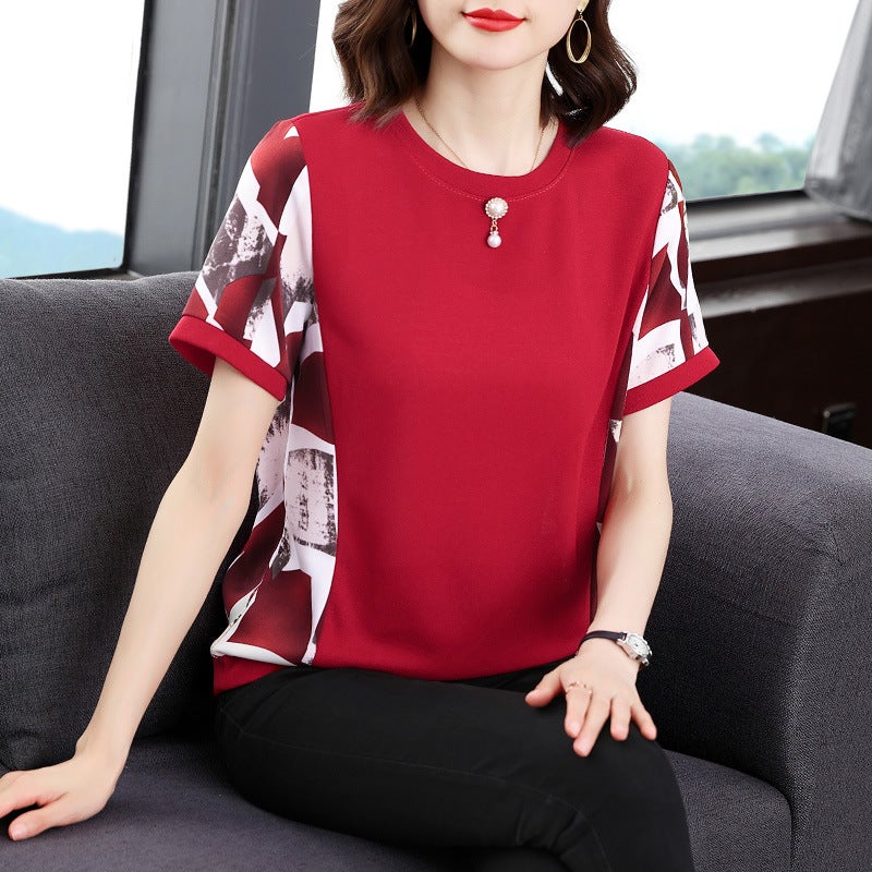 Summer Plus Size Women'S Clothing Stitching Printed Short-Sleeved T-Shirt Women'S Korean-Style Loose All-Match T-Shirt Top - Image 3