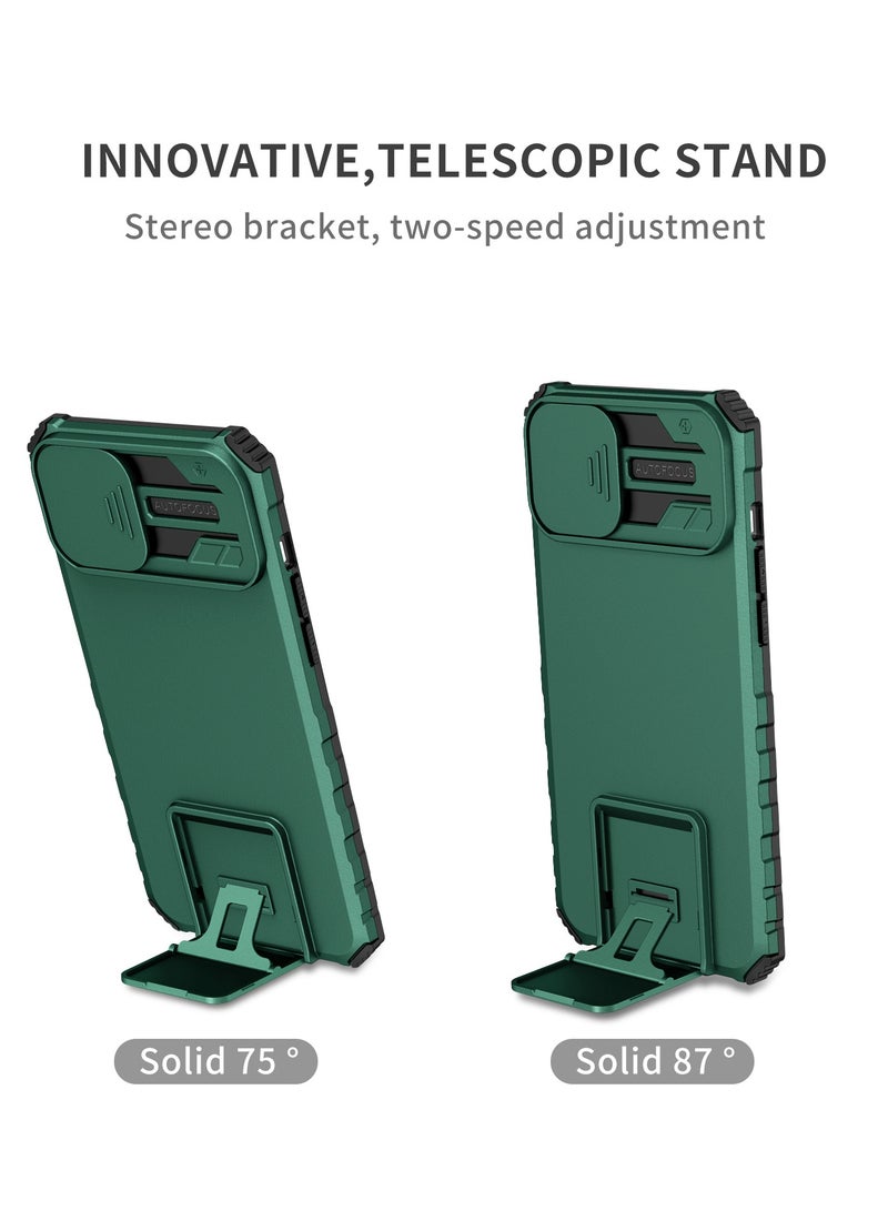 Case Cover For  Apple iPhone 15 Green Mobile Phone , Innovative Telescopic Bracket, Sliding Protection Camera Window, Bumper Shockproof Phone Back Cover - Image 2