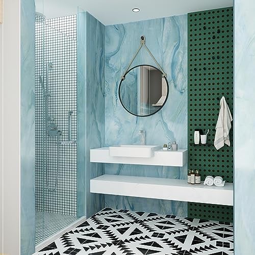Bumoo Blue Marble Wallpaper 16"×236" Peel and Stick Contact Paper Blue and Gold Self Adhesive Granite Glossy Ocean Pattern Vinyl Waterproof Removable Sticker for Countertops Meeting Room Bedroom Bathroom - Image 5
