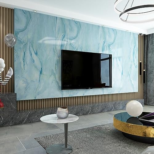 Bumoo Blue Marble Wallpaper 16"×236" Peel and Stick Contact Paper Blue and Gold Self Adhesive Granite Glossy Ocean Pattern Vinyl Waterproof Removable Sticker for Countertops Meeting Room Bedroom Bathroom - Image 2