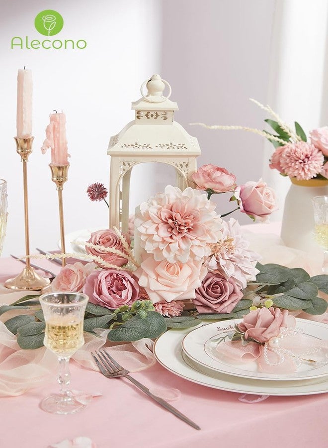 Alecono Artificial Flowers, Dusty Pink Silk Fake Flowers for DIY Wedding Bridal Bouquets, Wedding Cake Flowers for Table Centerpieces Baby Shower Birthday Party Home Decorations - Image 5