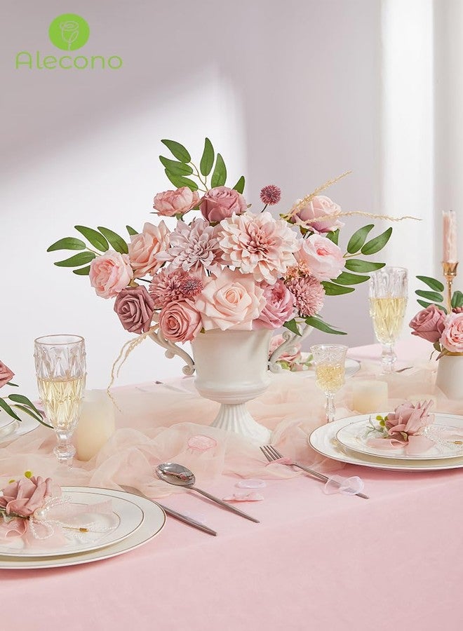 Alecono Artificial Flowers, Dusty Pink Silk Fake Flowers for DIY Wedding Bridal Bouquets, Wedding Cake Flowers for Table Centerpieces Baby Shower Birthday Party Home Decorations - Image 2