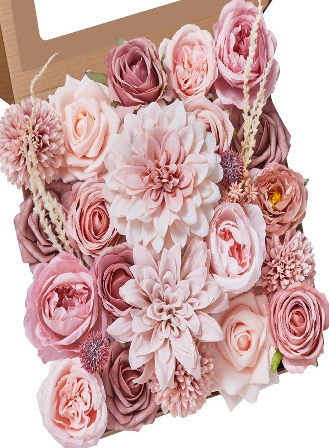Alecono Artificial Flowers, Dusty Pink Silk Fake Flowers for DIY Wedding Bridal Bouquets, Wedding Cake Flowers for Table Centerpieces Baby Shower Birthday Party Home Decorations - Image 1