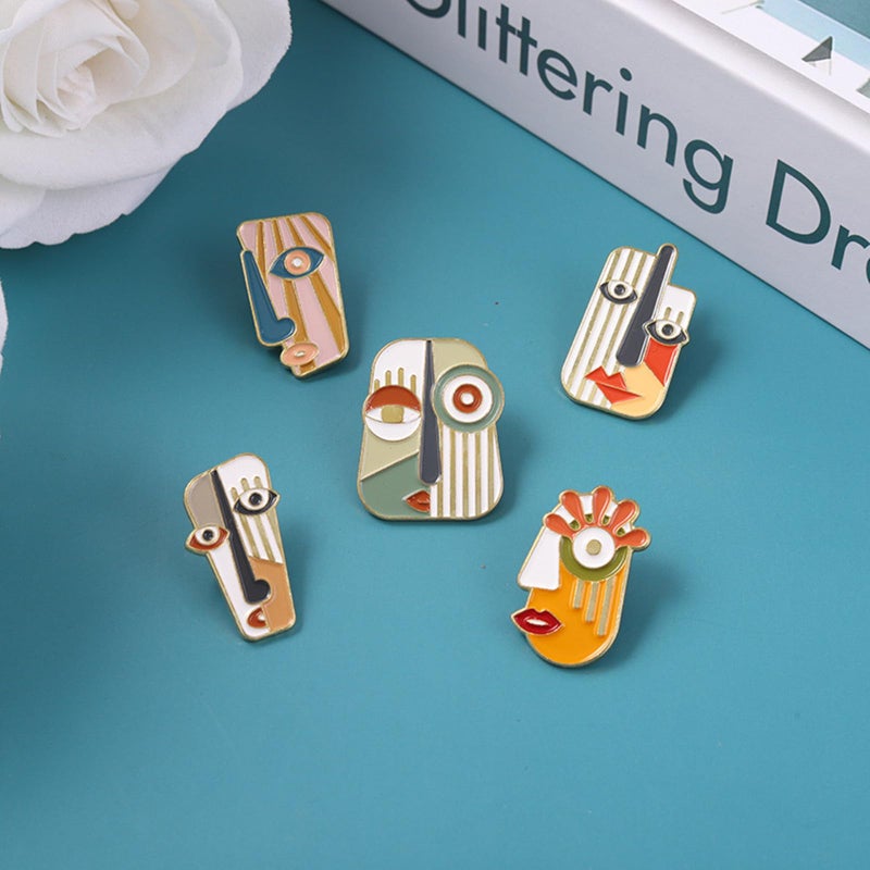 DD-life 5 Pcs Picasso Style Enamel Pin Art Mask Brooch Pins Dress Accessories Fashion Shiny Brooch for Any Special Occasions - Image 4