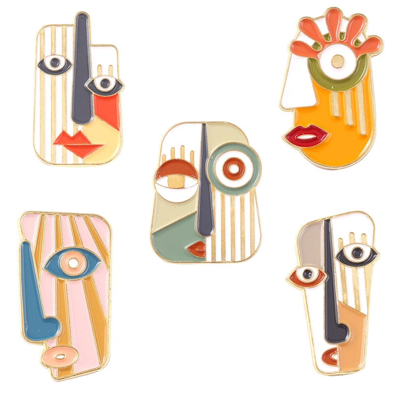 DD-life 5 Pcs Picasso Style Enamel Pin Art Mask Brooch Pins Dress Accessories Fashion Shiny Brooch for Any Special Occasions - Image 1