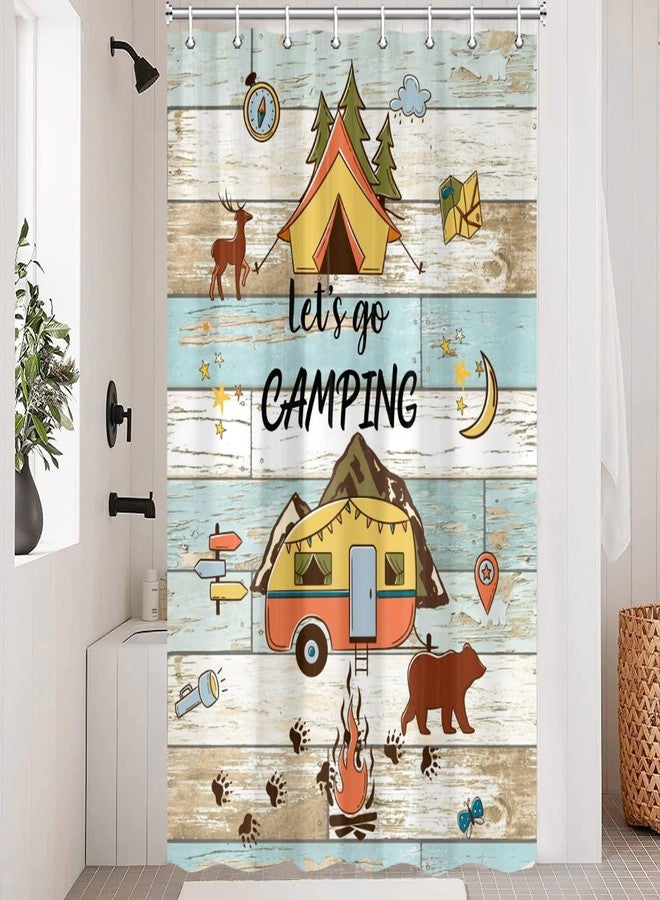Jipusai RV Shower Curtain, Retro Rustic Wood Happy Camper, Travel Trailer Camping Stall Shower Curtain, Waterproof Fabric, Small Size Narrow, 47X64IN - Image 3