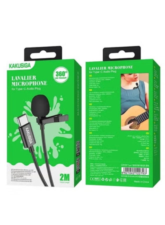 ELTRAZONE Kakusiga KSC-763 Wired Lavalier Microphone, Type-C Clip-On Lapel Mic for Streaming and Recording, 2m - Image 2