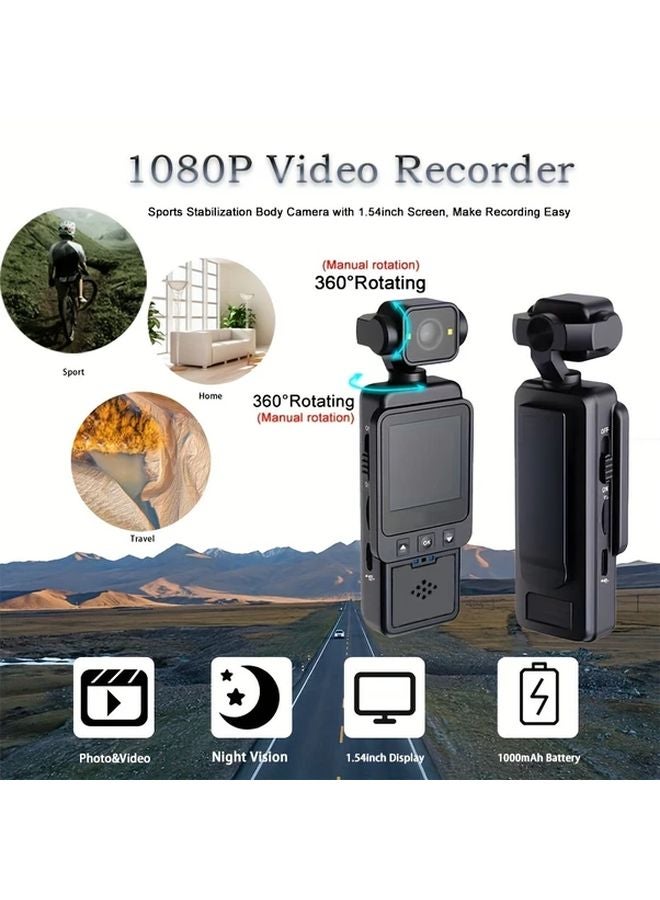 Black 1080P Video Recorder With 1 54 Inch Screen 360 Rotating Lens 32GB Card - Image 2