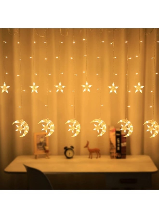 GGEROU - Solar Star Moon String Lights Outdoor ,138 LED Solar Powered Curtain Lights LED Stringlights,8 Lighting Modes Waterproof Twinkle Fairy Lights, Warm Light - Image 1